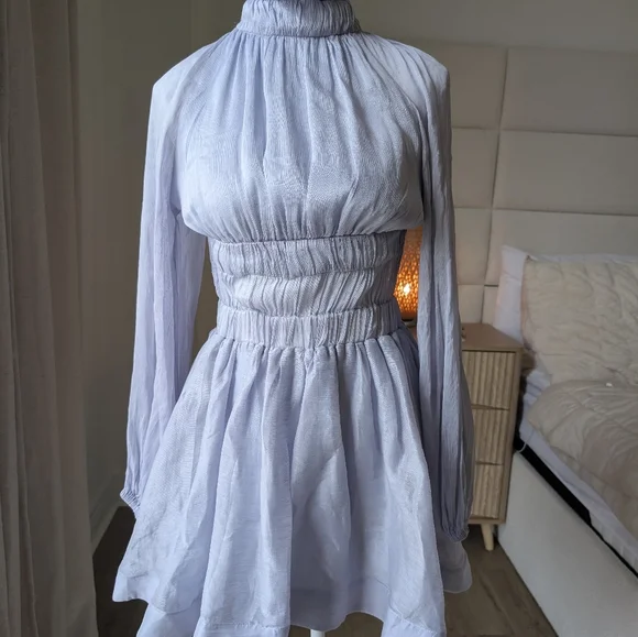 Zimmermann Lavender High-Neck Long-Sleeve Mini Dress - Picture 3 of 6